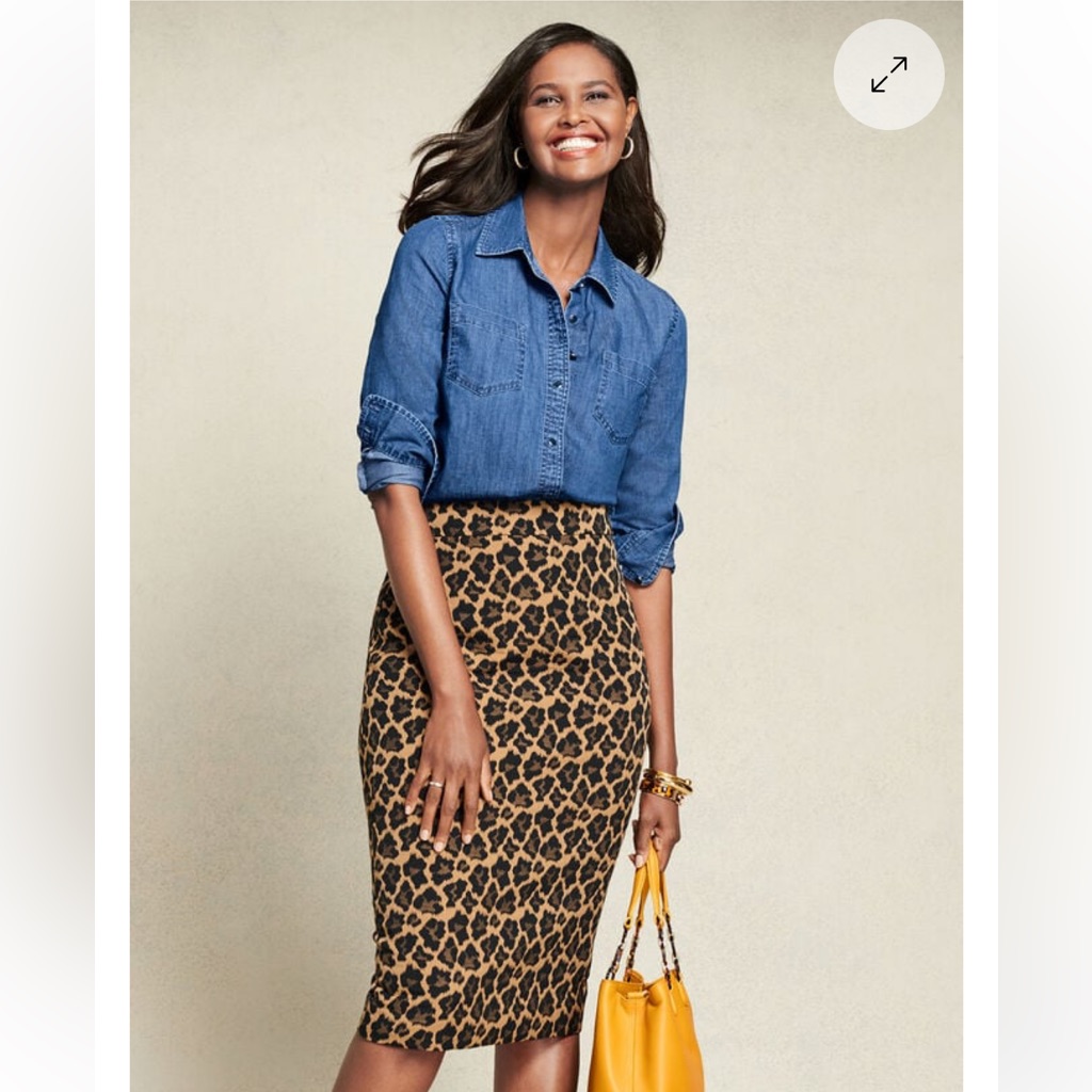 Nwt Talbots 16 Leopard Print Jacquard Pencil Skirt Business Casual Animal Print